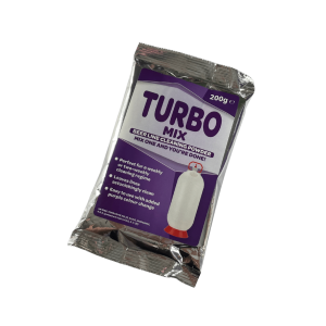 Close-up of a TURBO Mix sachet, a pre-measured beer line cleaner designed for efficiency and reducing waste, displayed against a clean background. Great draft line cleaner or blc cleaner.